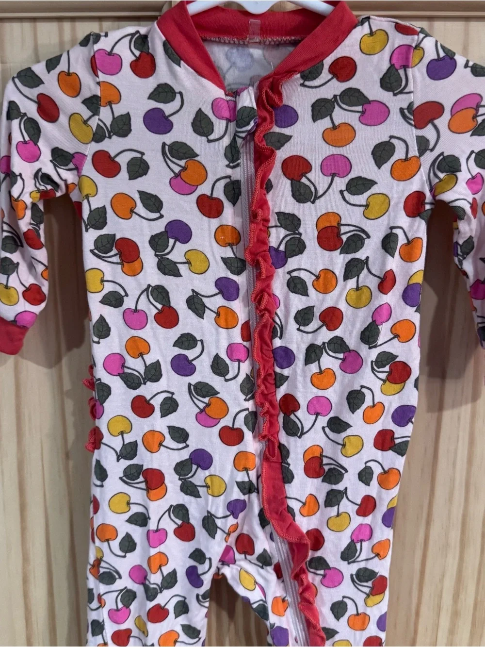 Milkberry Bamboo Fruit Cherry-Print Footed Pajama One-Piece Ruffle 0-3 months